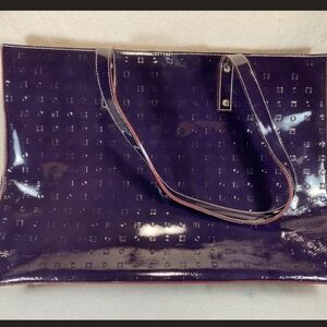 Vintage Arcadia Purple Embossed Patent Leather Tote Bag Red Trim. Made in Italy